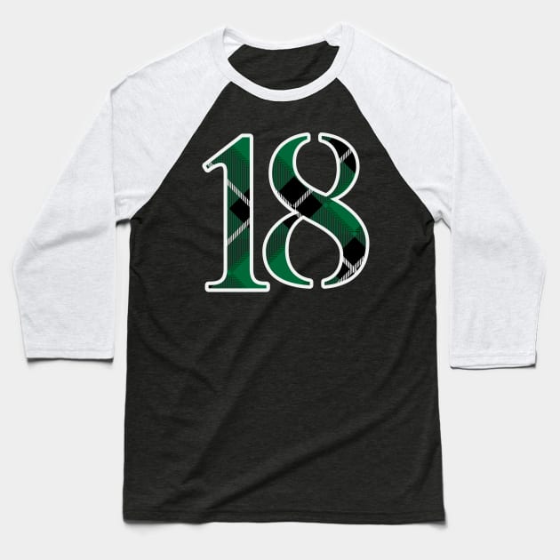 18 Sports Jersey Number Green Black Flannel Baseball T-Shirt by Design_Lawrence